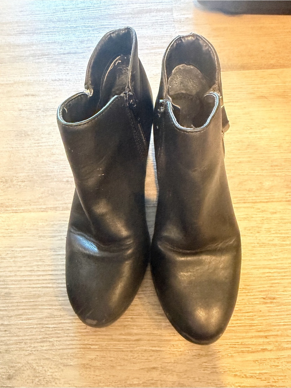Women's Black Leather Ankle Boots - zipper sides